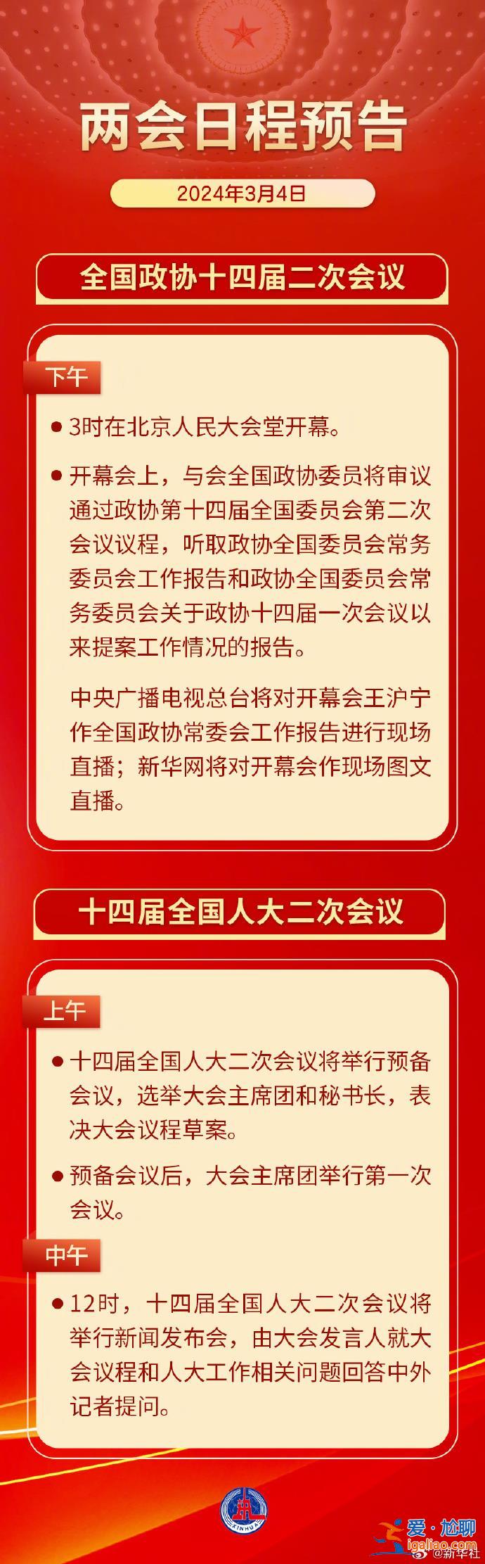 全國政協十四屆二次會議4日下午3時開幕 十四屆全國人大二次會議舉行預備會議？